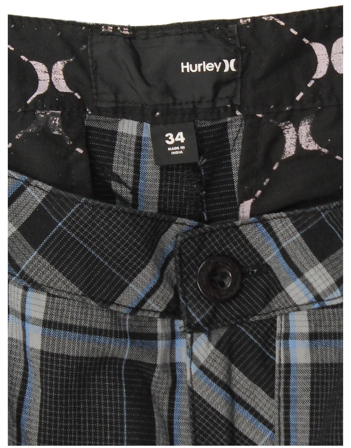 Hurley Shorts Cargo Para Hombre W34 Algodón A Cuadros Negro Grande