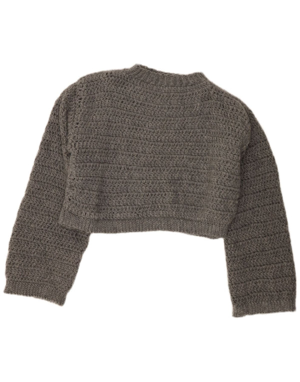 Vintage mujeres suelta ajuste cultivo cuello redondo jersey suéter Reino Unido 18 XL gris