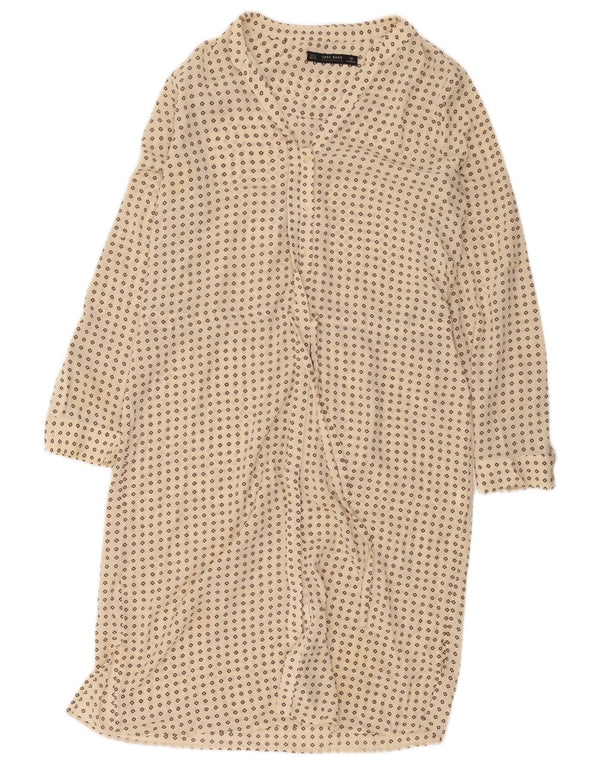 Zara Mujer Vestido Camisero UK 44 Medio Beige Manchado