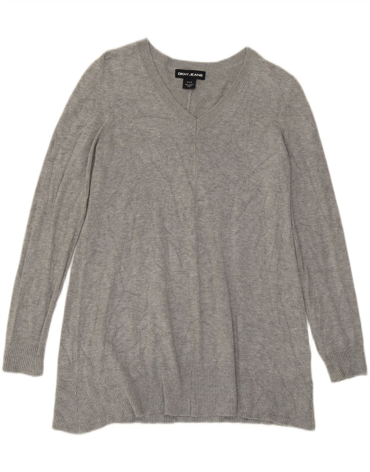 Dkny Suéter con cuello en V para mujer UK 10 Small Grey Viscosa