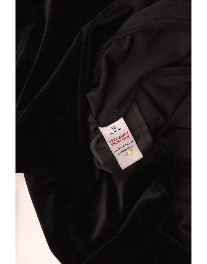 Vintage mujer terciopelo abrigo Reino Unido 16 poliéster negro grande