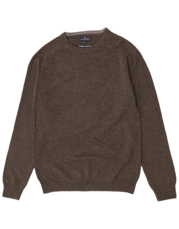 Marks & Spencer Jersey de cuello redondo para hombre de lana de cordero moteada verde pequeño
