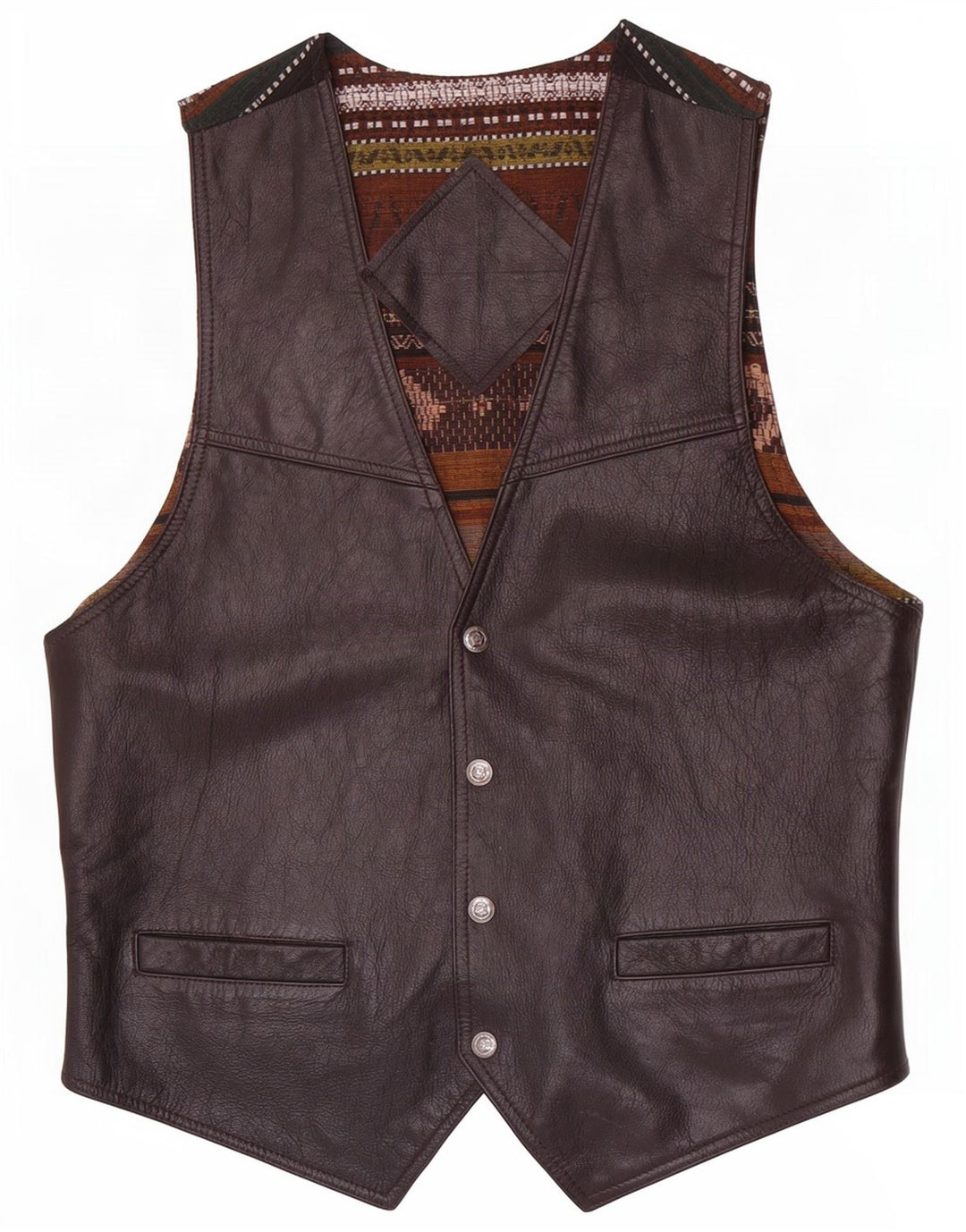 Chaleco de cuero vintage para hombre marrón medio geométrico
