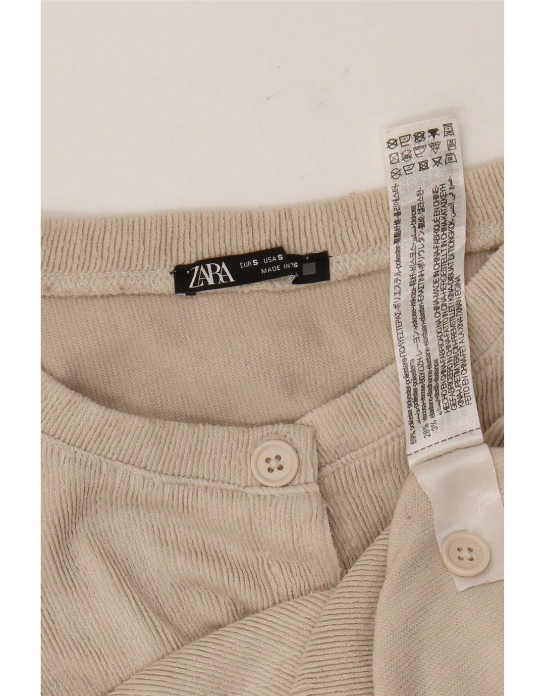 Zara Mujer Crop Cardigan Suéter UK 10 Small Beige Poliéster