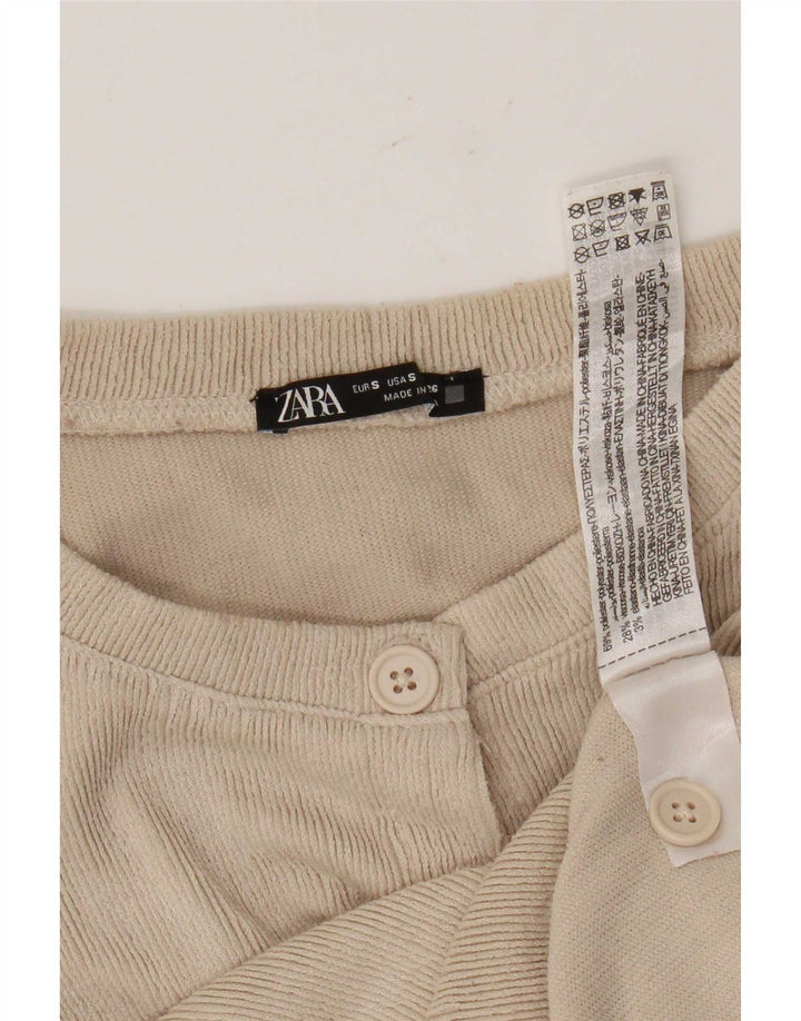Zara Mujer Crop Cardigan Suéter UK 10 Small Beige Poliéster