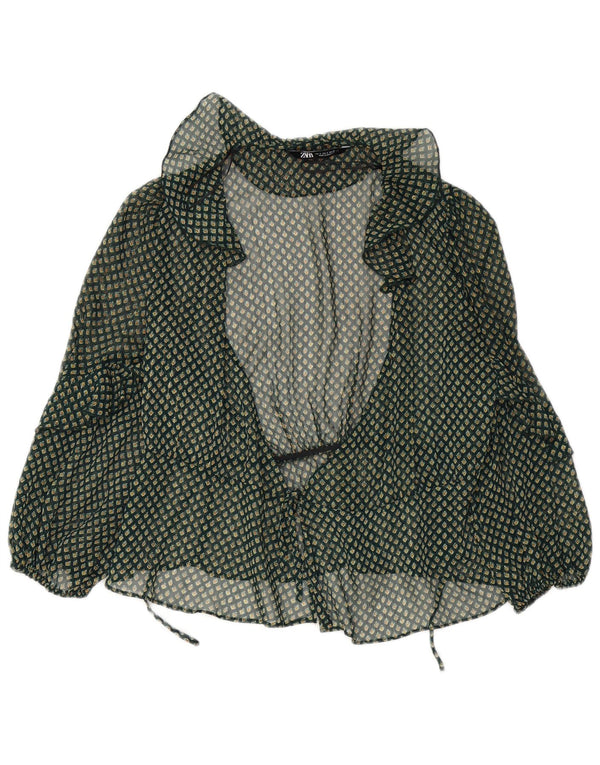 Zara Mujer Blusa Cruzada Manga 3/4 UK 40 Small Verde Floral