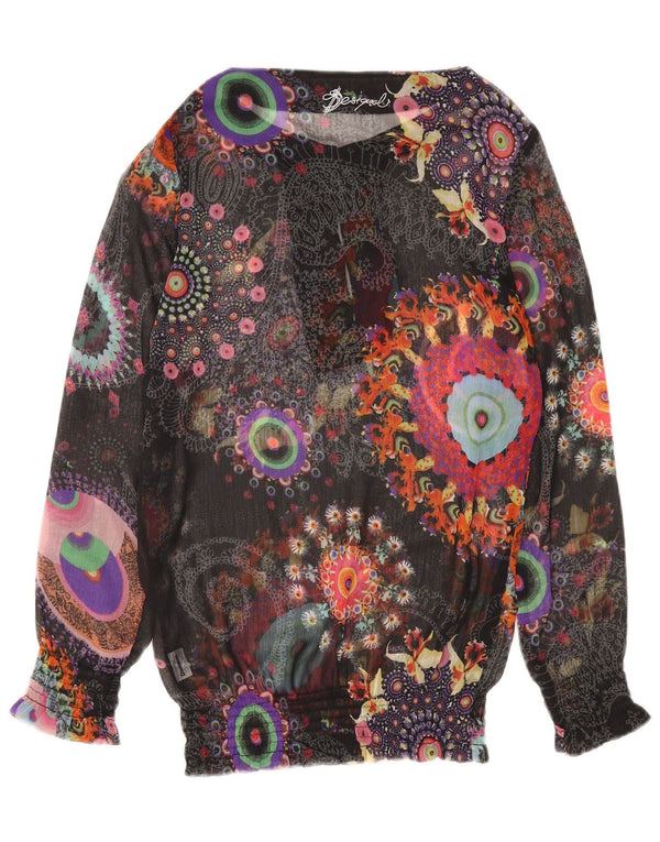 Desigual Blusa transparente para mujer Top UK 12 Medium Multicolor Floral