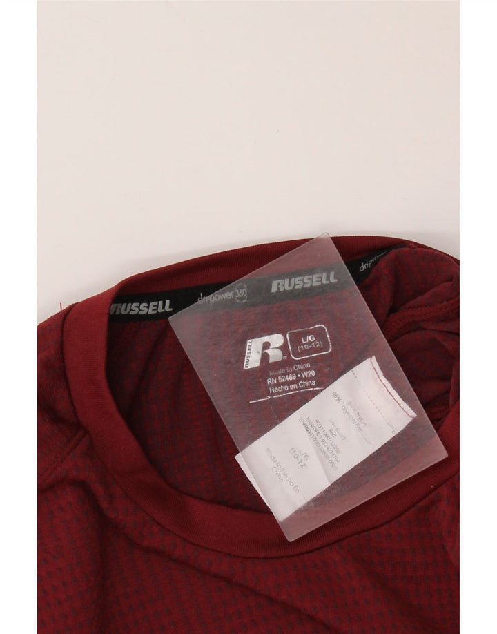 RUSSELL ATHLETIC Camiseta Dri-Power de manga larga para niños de 10 a 11 años, grande, granate