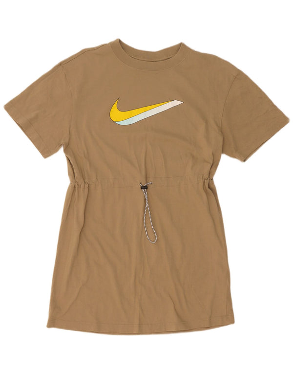 Nike Vestido tipo camiseta extragrande con gráfico para mujer UK 10 Small Beige Cotton