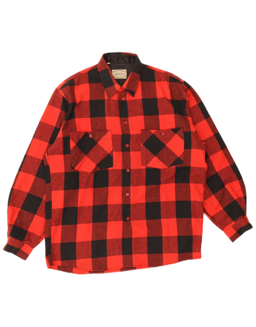 Camisa de franela vintage para hombre a cuadros rojos medianos