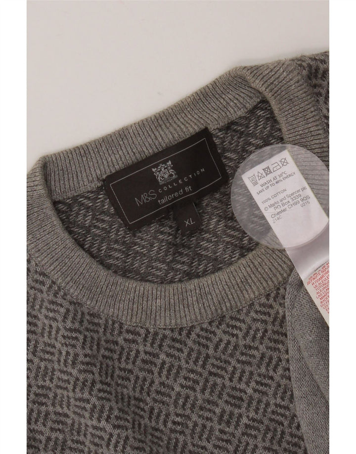 Marks & Spencer Suéter tipo jersey con cuello redondo y ajuste a medida para hombre XL Gris