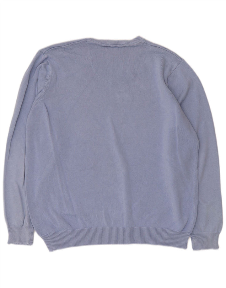 Marks & Spencer Jersey con cuello en V para hombre, color azul, talla grande, algodón azul