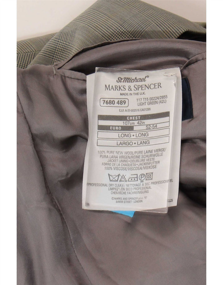 Marks & Spencer Chaqueta tipo blazer de 2 botones para hombre UK 42 Large Green Houndstooth