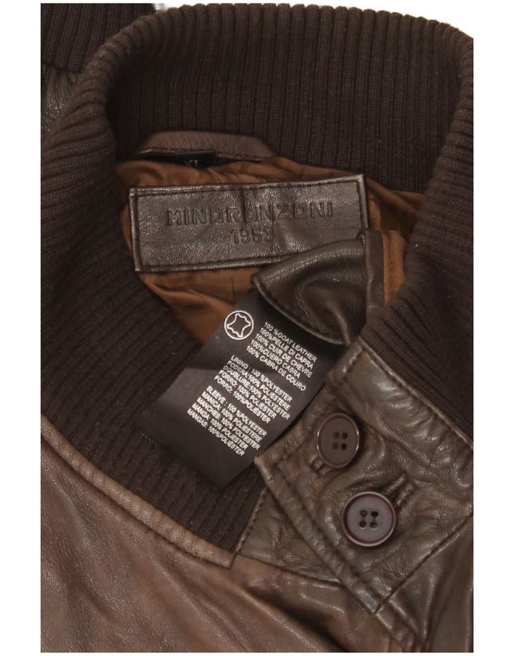 Minoronzoni 1953 Chaqueta de cuero para hombre UK 42 XL Cuero marrón