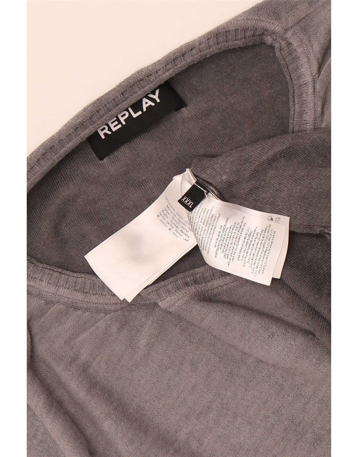 Replay Jersey de cuello redondo para hombre, talla 3XL, algodón gris