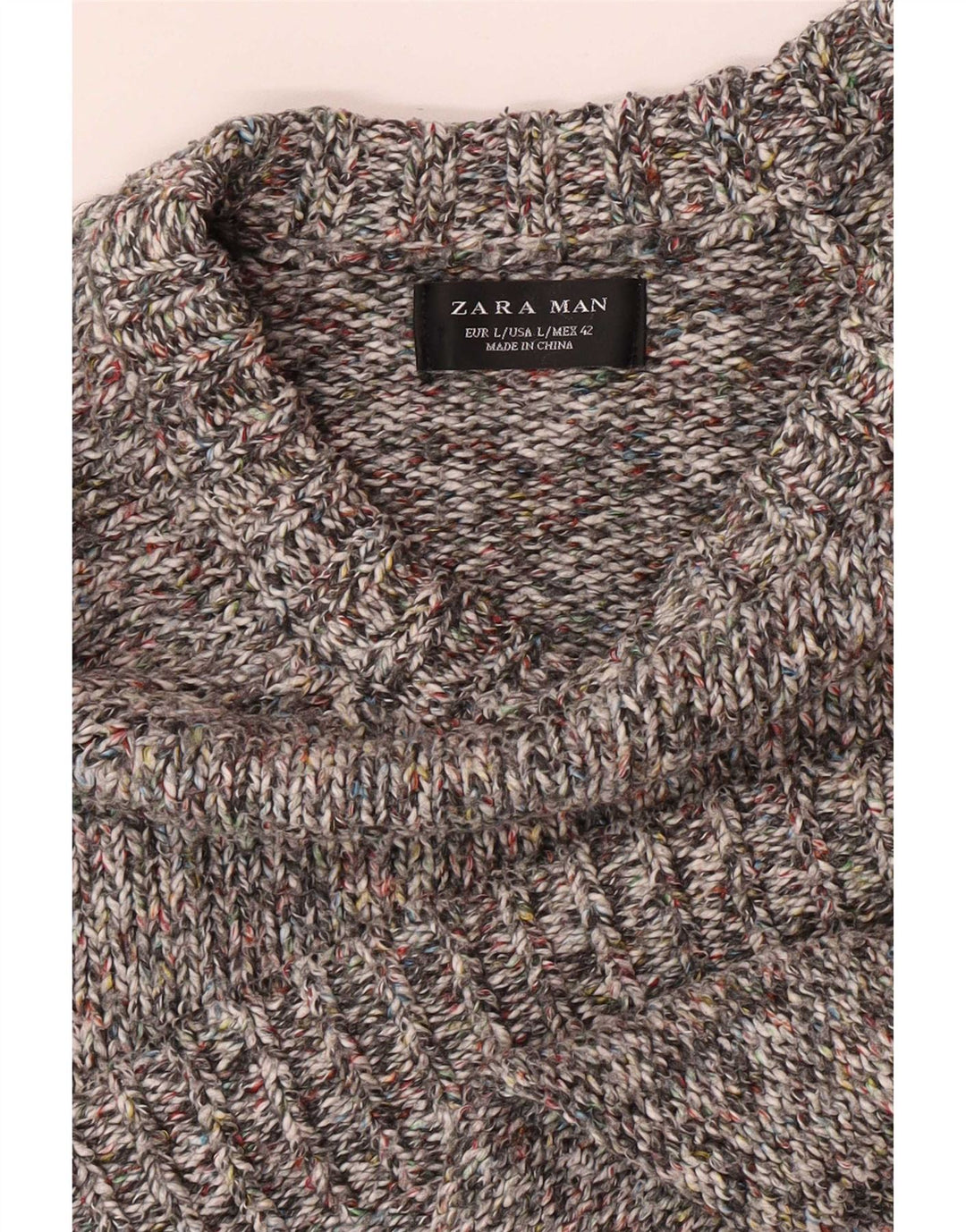 Zara Hombre Jersey Con Cuello Barco Jersey Grande Gris Moteado