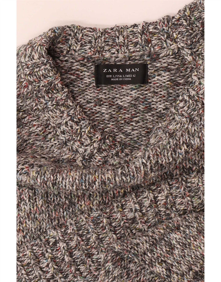 Zara Hombre Jersey Con Cuello Barco Jersey Grande Gris Moteado