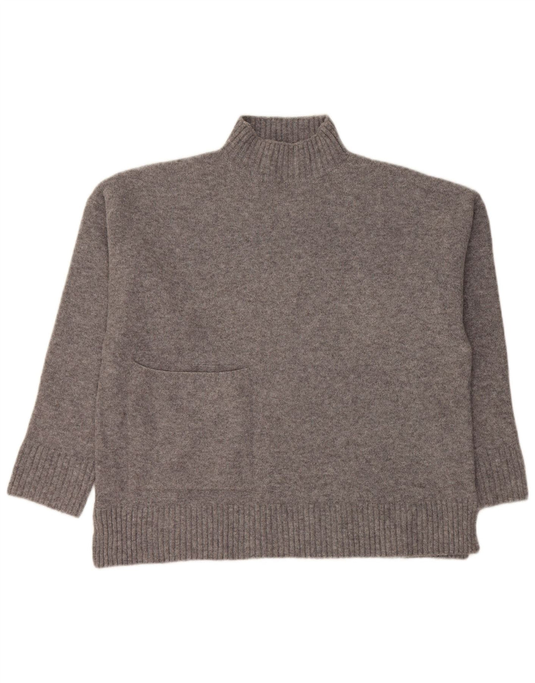 Zara Mujer Suéter De Cuello Alto De Gran Tamaño UK 10 Small Gris Acrílico