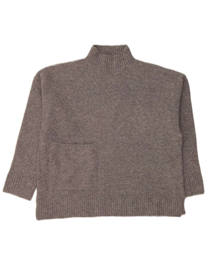 Zara Mujer Suéter De Cuello Alto De Gran Tamaño UK 10 Small Gris Acrílico