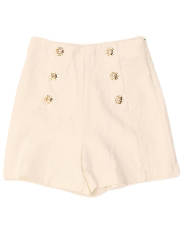 Zara Mujer Pantalones Cortos Casuales De Cintura Alta XS W24 Blanco