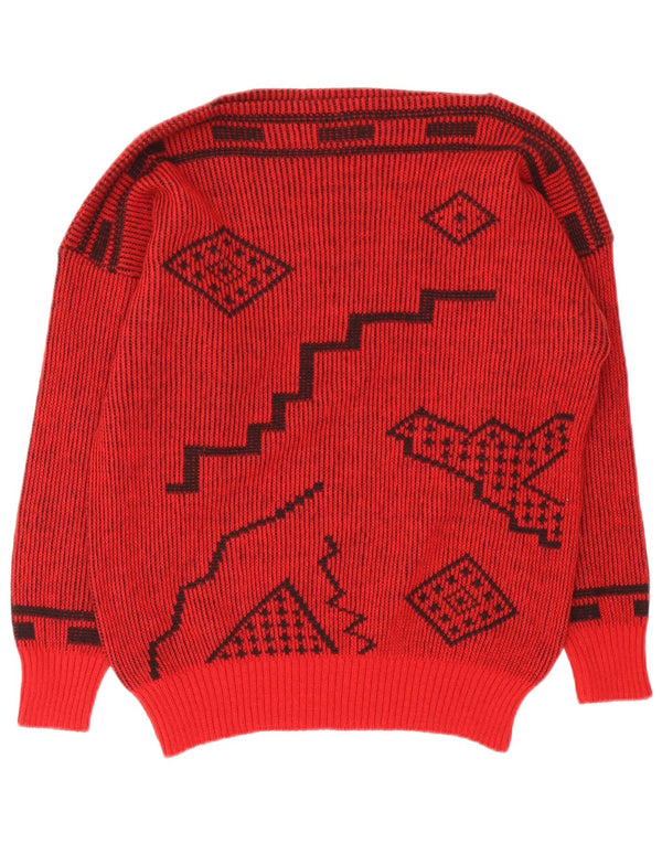 Vintage mujer barco cuello jersey suéter IT 44 medio rojo lana geométrica