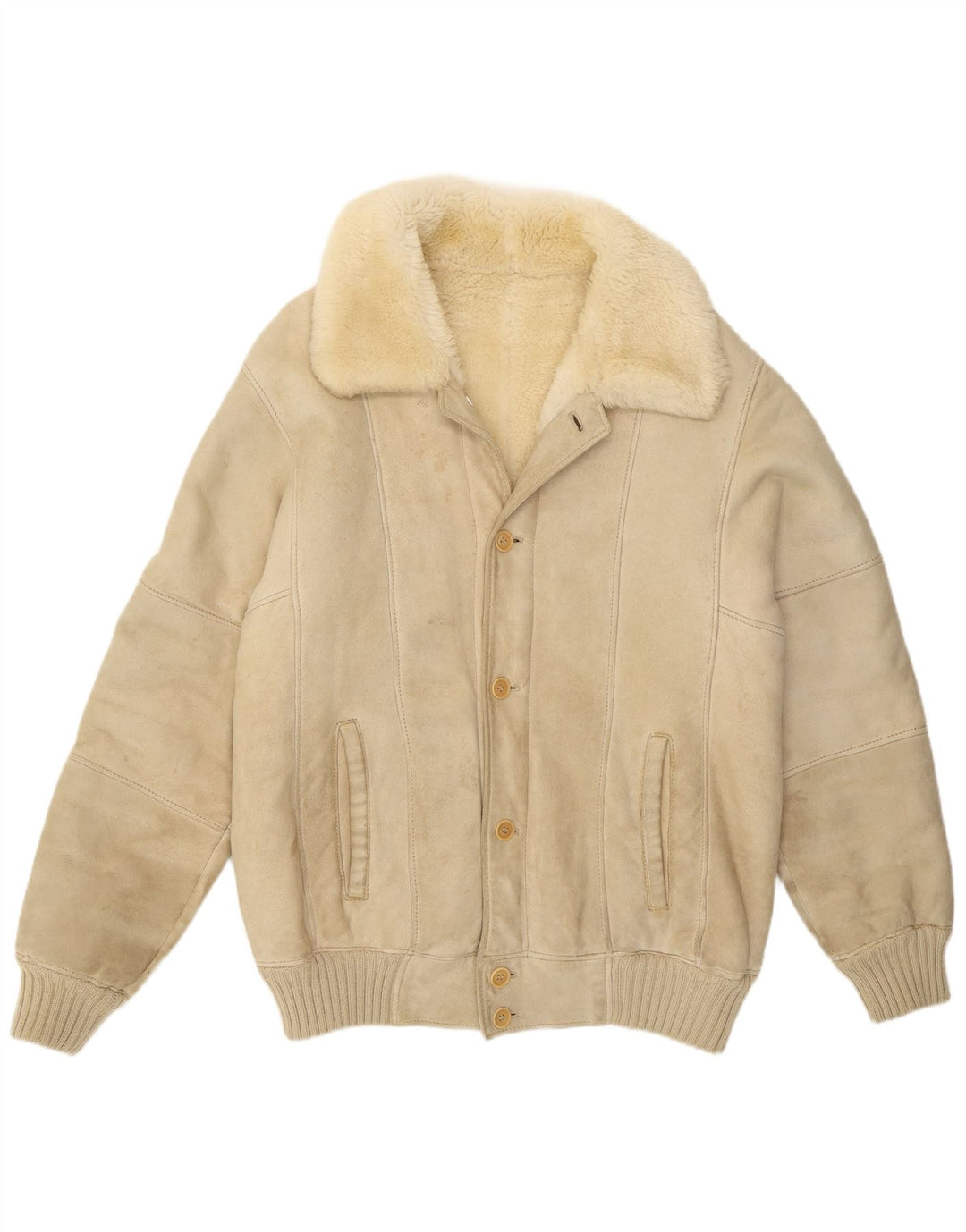 Vintage hombres shearling chaqueta Reino Unido 36 pequeño de cuero blanco