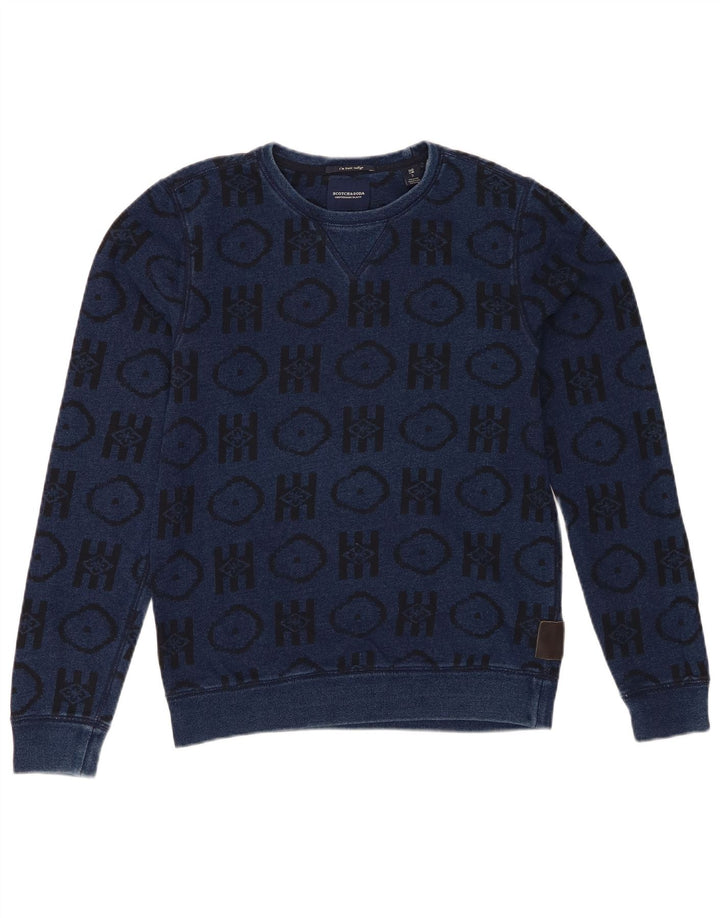 SCOTCH & SODA Mens Indigo Sweatshirt Jumper Small Navy Blue Geometric