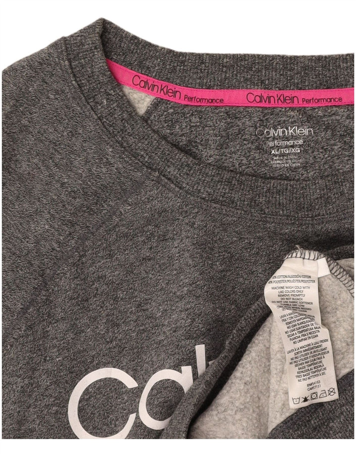 CALVIN KLEIN Sudadera con gráfico corto para mujer UK 40 XL Gris moteado