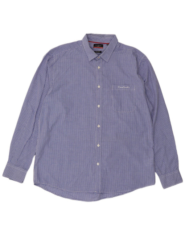 Pierre Cardin Camisa de corte regular para hombre 2XL Poliéster a cuadros azul