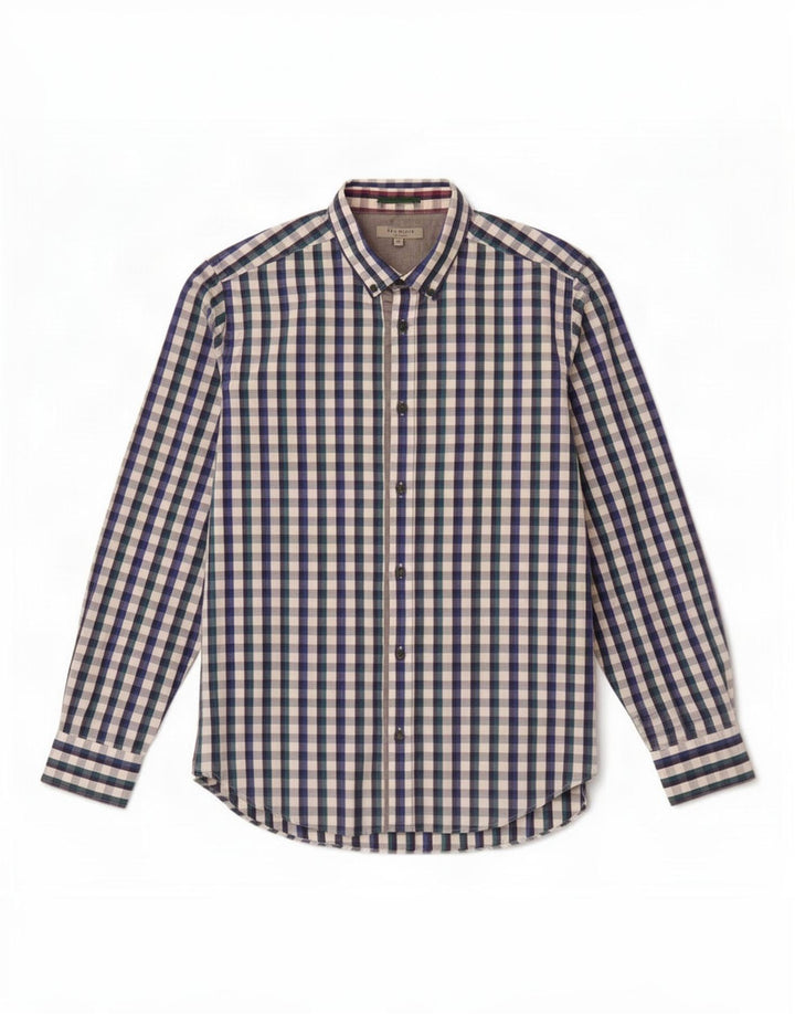 Ted Baker Camisa para hombre Talla 3 Algodón a cuadros azul mediano