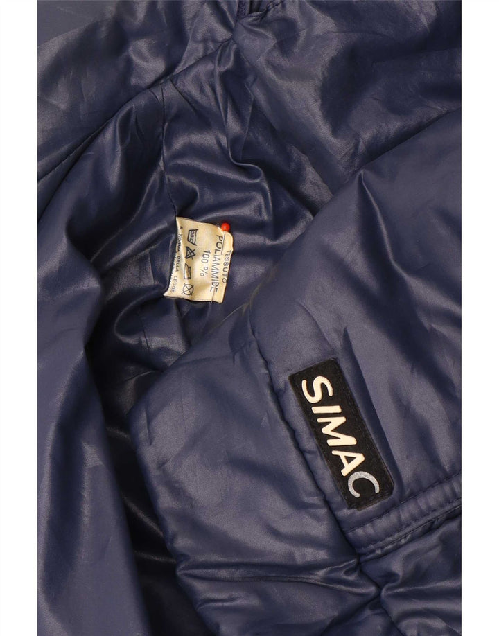 Vintage hombres chaqueta acolchada Reino Unido 36 pequeño azul marino colorblock poliamida