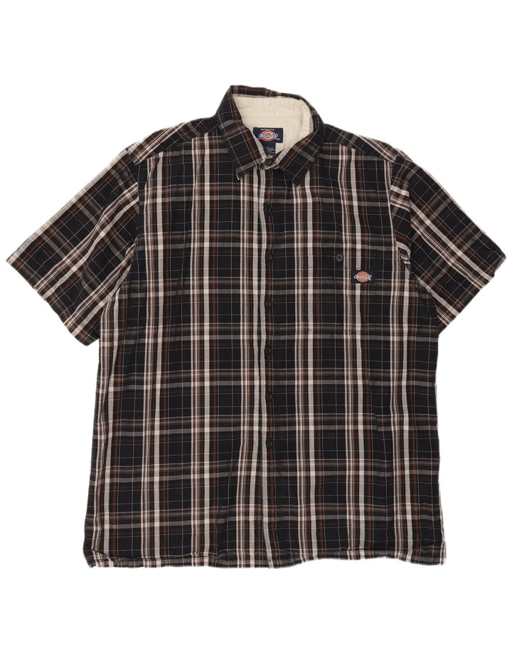 Dickies Camisa de manga corta para hombre de algodón a cuadros negros grandes