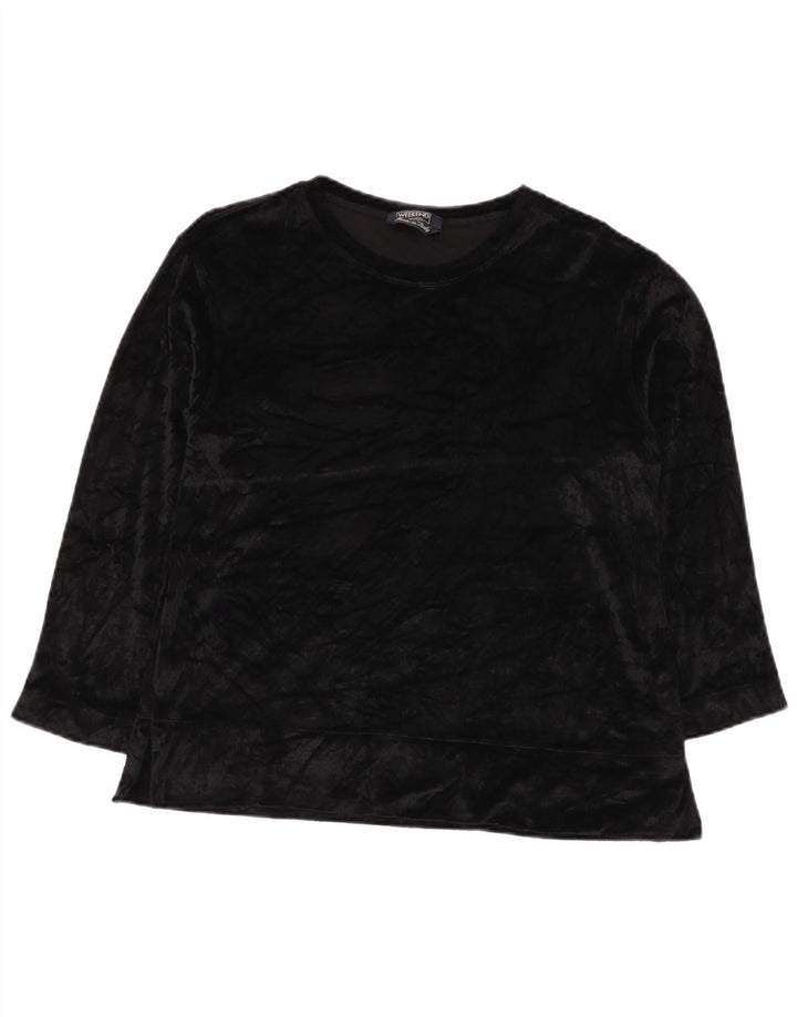 Max Mara Mujer Weekend Velour Top Manga 3/4 UK 46 Grande Rayón Negro