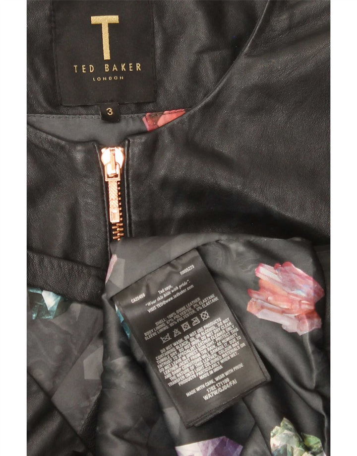 Ted Baker - Chaqueta de piel para mujer con manga 3/4, talla 3, mediana, color negro