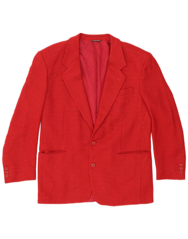 Vintage hombres 2 botones Blazer chaqueta IT 52 XL lana de pata de gallo roja