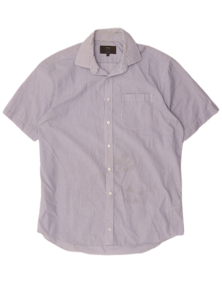 MARKS & SPENCER Camisa de manga corta para hombre Talla 41 16 Raya azul grande