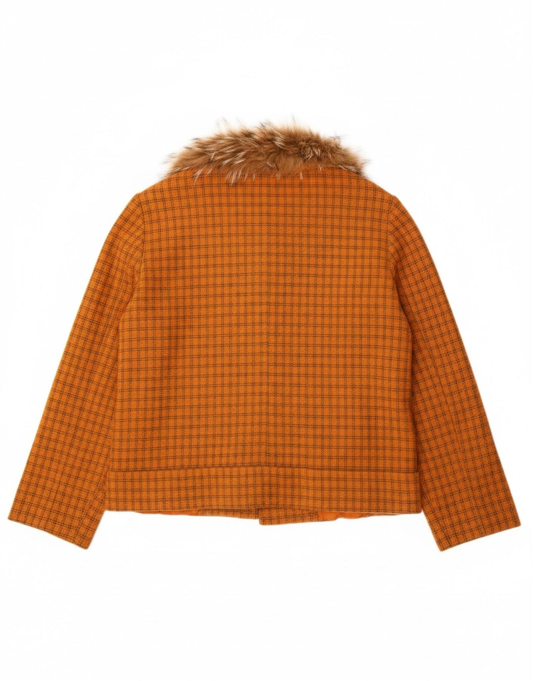 VINTAGE Womens Bomber Jacket UK 16 Large Orange Check
