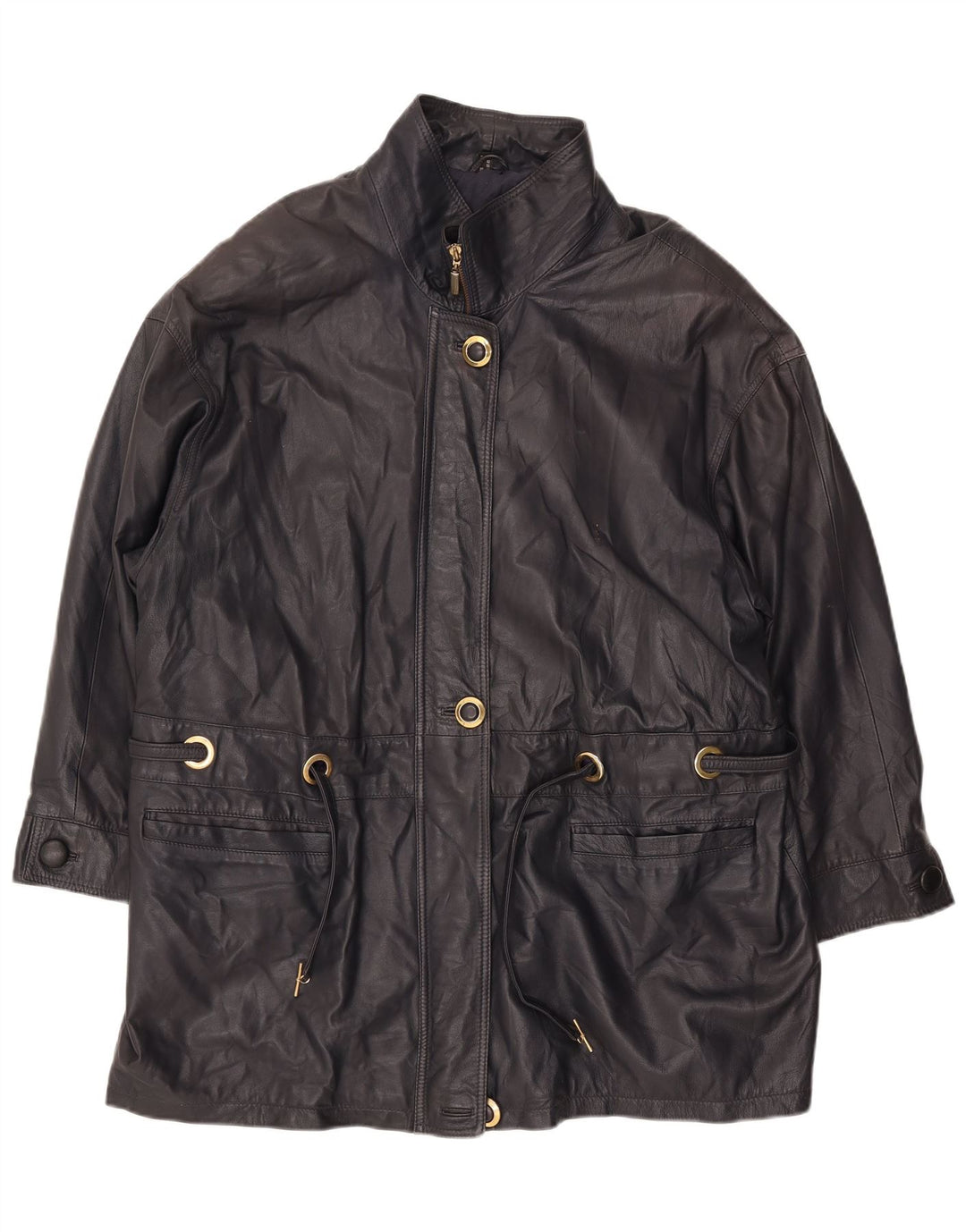 PER ME Chaqueta de cuero para mujer UK 22 2XL Cuero negro