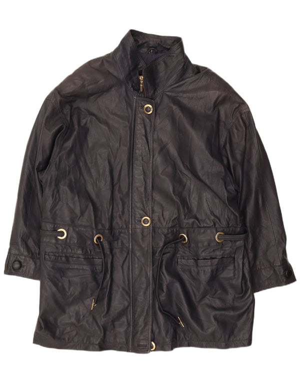 PER ME Chaqueta de cuero para mujer UK 22 2XL Cuero negro