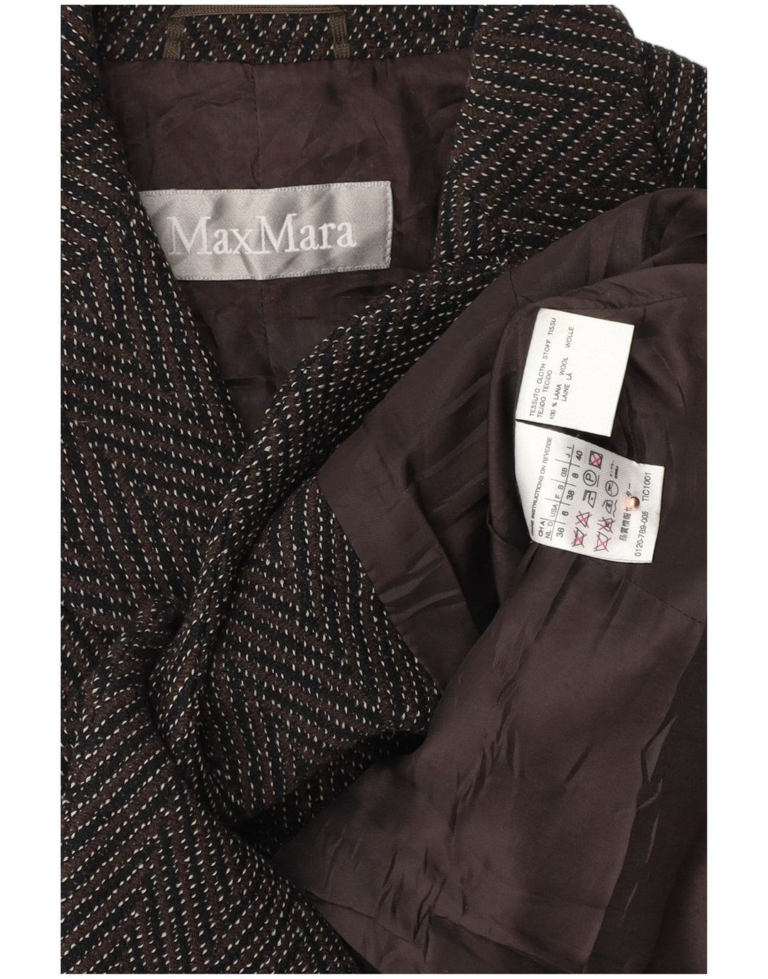 Max Mara Chaqueta Blazer de 3 Botones para Mujer UK 8 Small Brown Chevron Wool