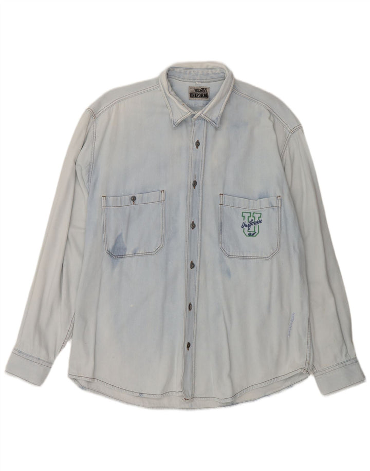 Camisa vaquera uniforme para hombre, talla grande, azul