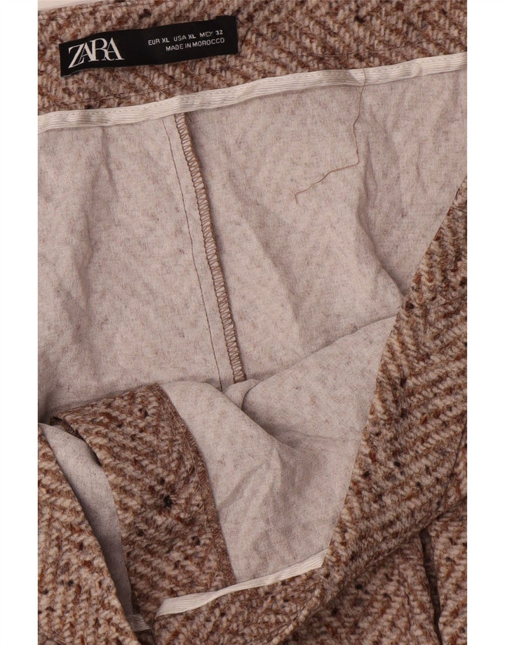 Zara Mujer Falda Midi XL W32 Marrón Chevron