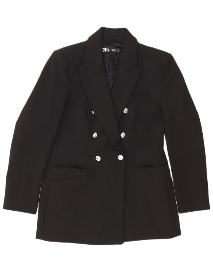 Zara - Chaqueta tipo blazer con doble botonadura para mujer, talla 40, talla grande, color negro