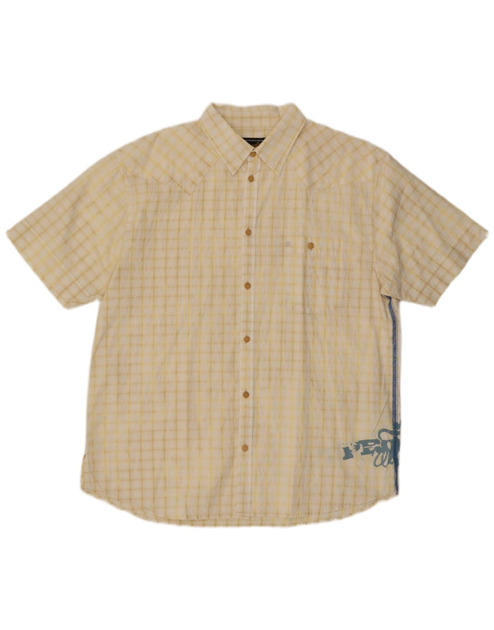 Wrangler Camisa gráfica de manga corta para hombre XL Algodón a cuadros amarillos