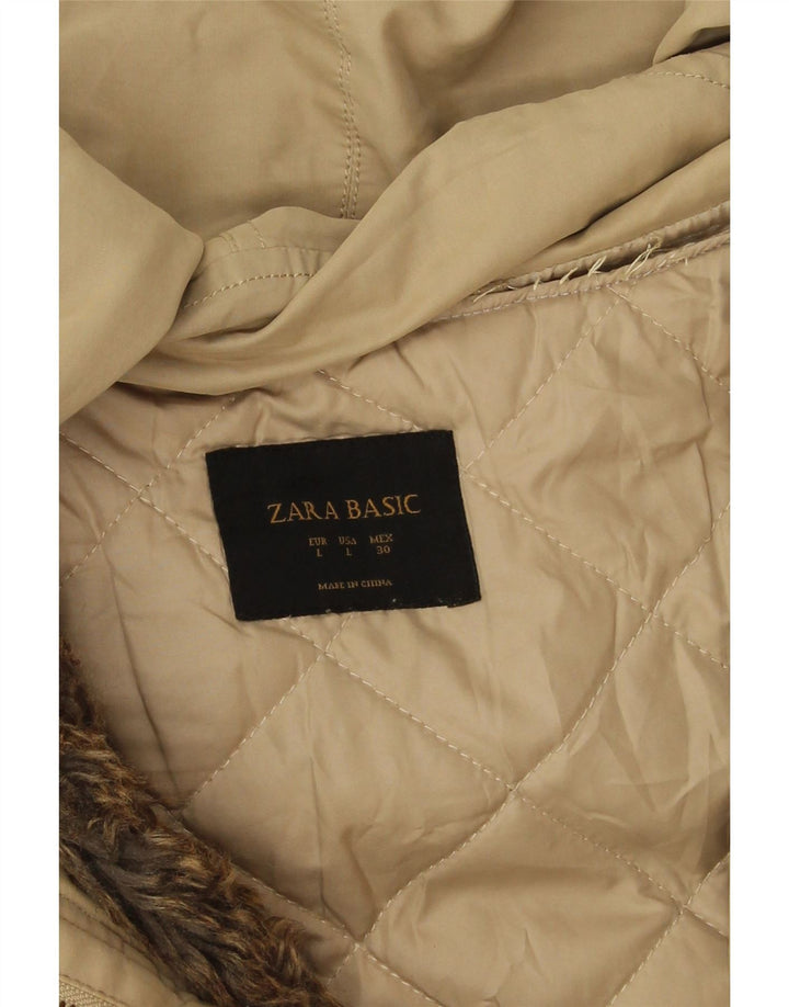 Zara Mujer Parka Con Capucha Chaqueta UK 46 Large Beige