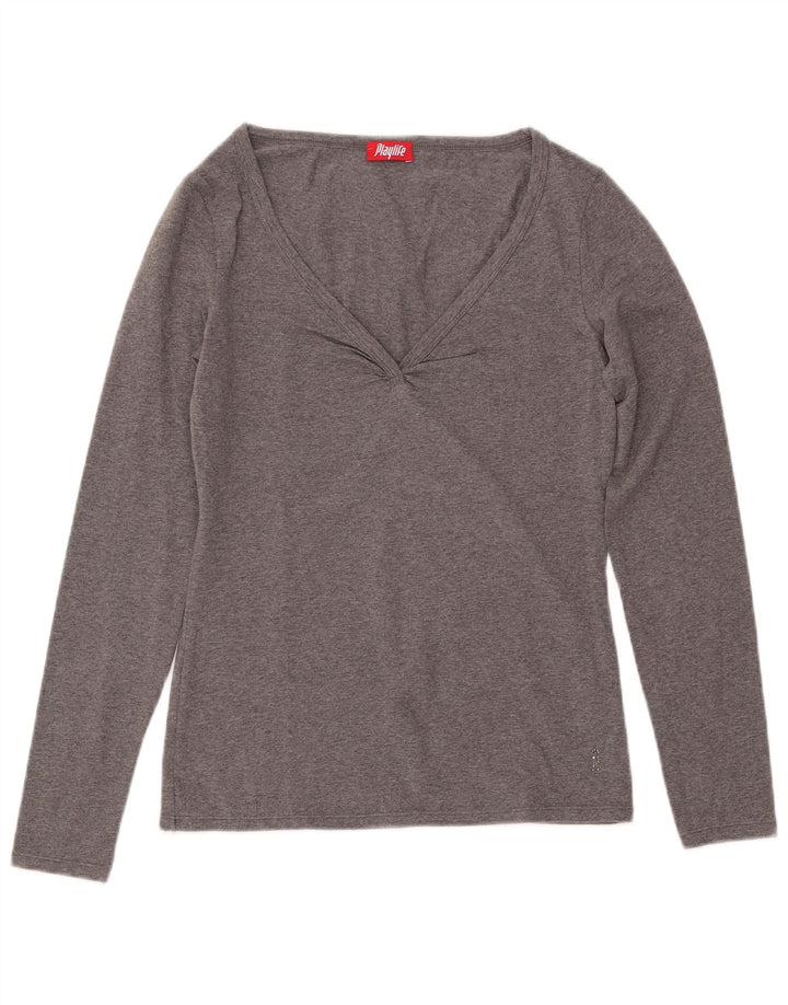 PLAYLIFE Top Mujer Manga Larga UK 12 Algodón Gris Medio
