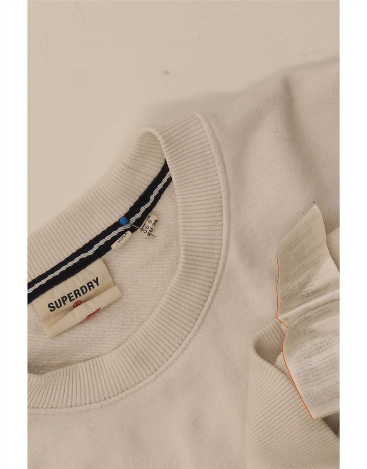 Superdry Mujer Gráfico Oversize Sudadera Jumper UK 10 Small Blanco