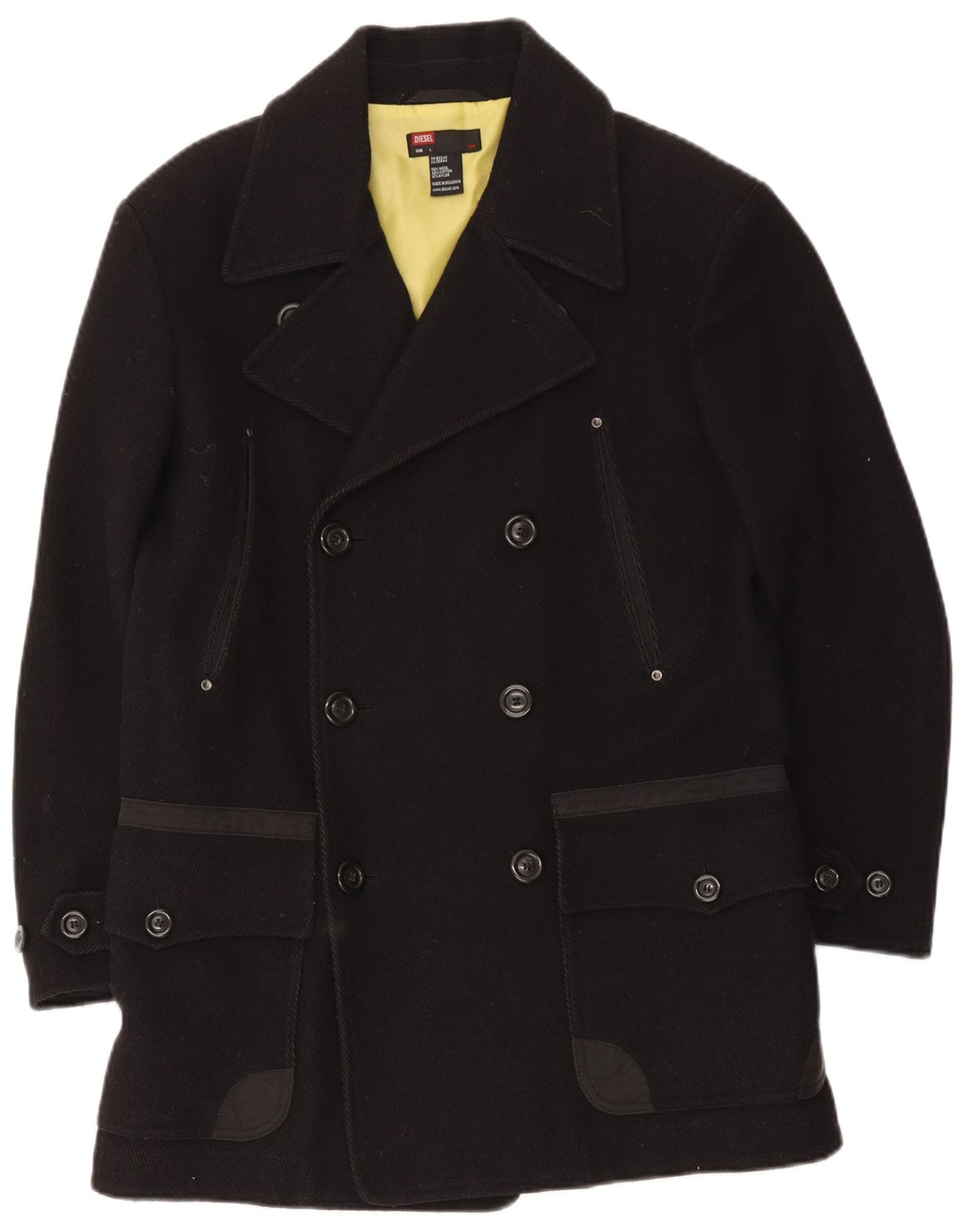 Diesel Abrigo cruzado para hombre UK 40 Large Lana negra