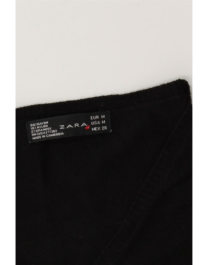 Zara - Jersey con cuello en V para mujer, talla 40, tamaño mediano, rayón negro