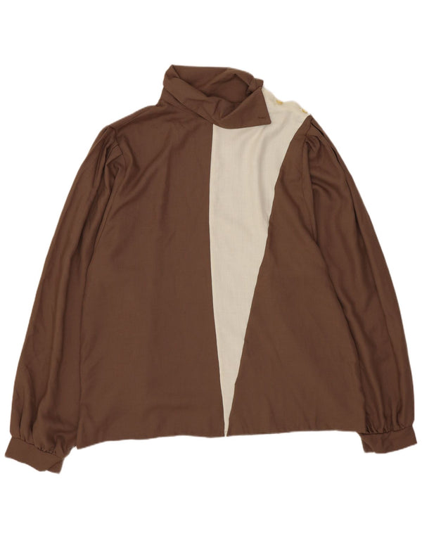 Blusa vintage de manga larga para mujer Top EU 44 XL Marrón Colorblock Poliéster